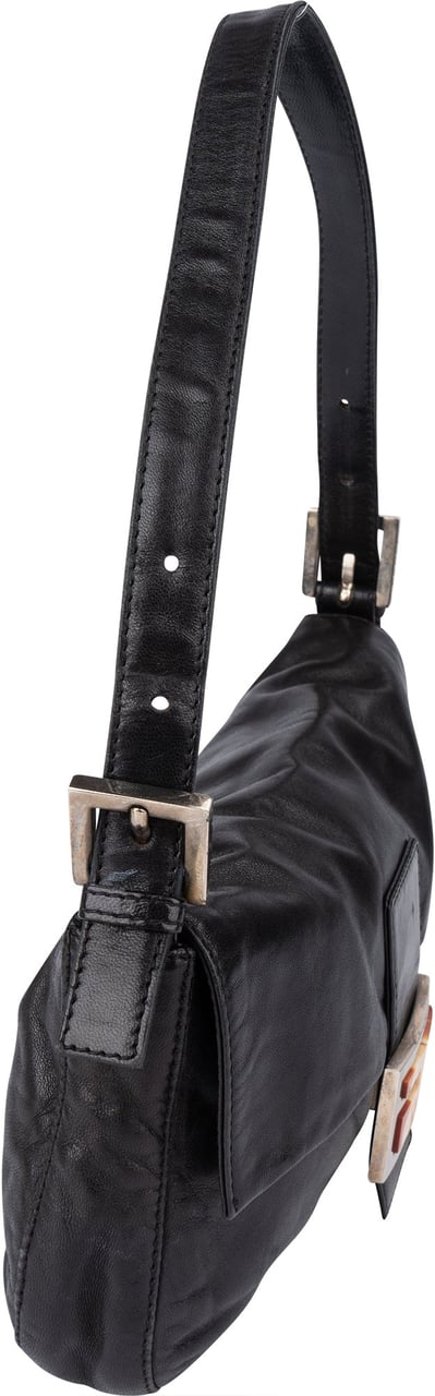 Fendi Fendi Limited Leather FF Buckle Baguette Handbag Zwart
