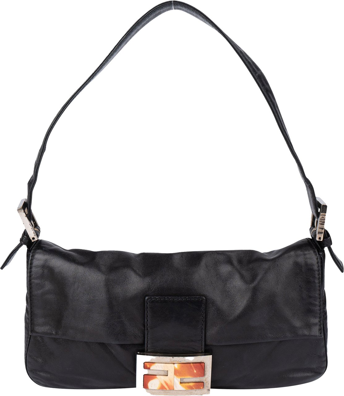 Fendi Fendi Limited Leather FF Buckle Baguette Handbag Zwart