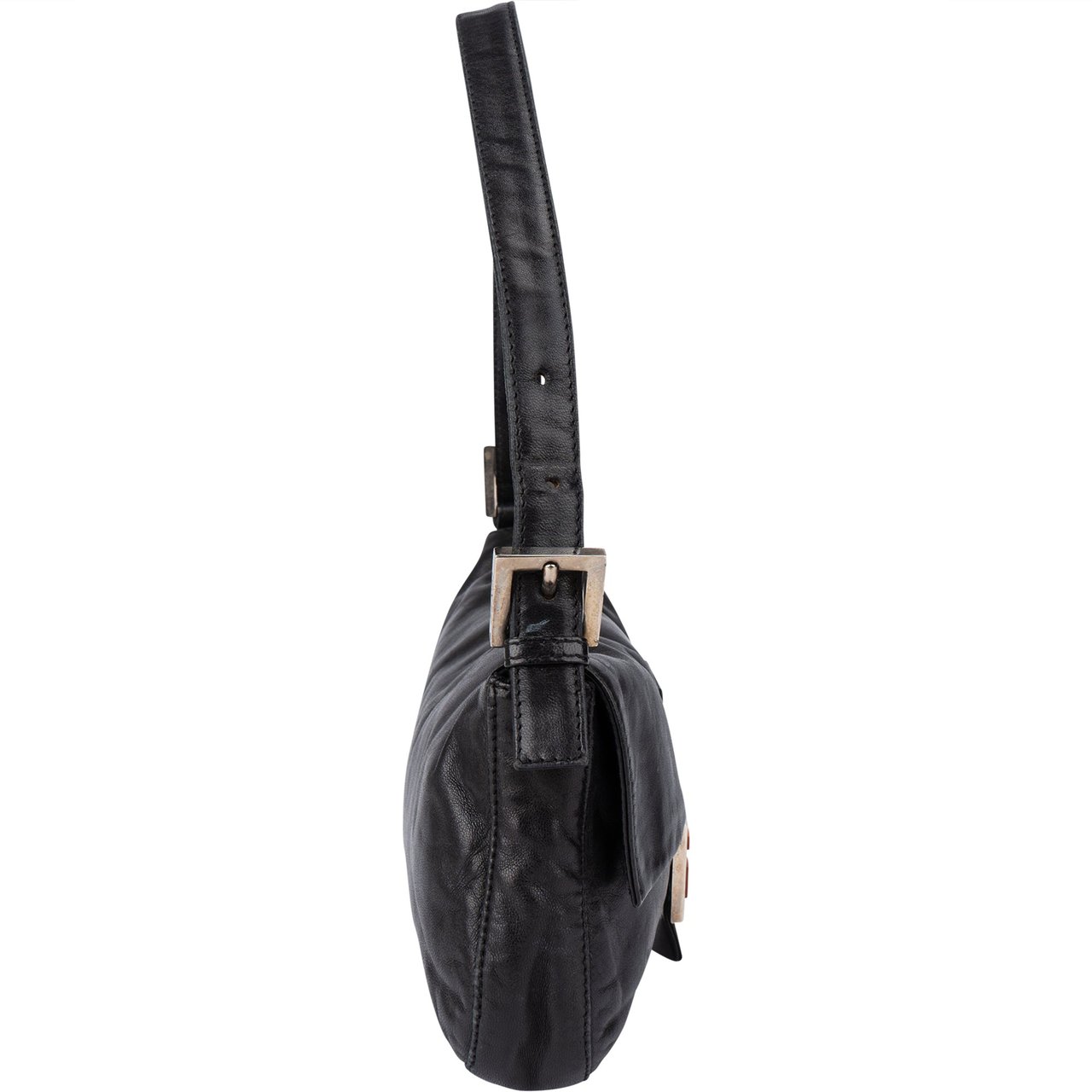 Fendi Fendi Limited Leather FF Buckle Baguette Handbag Zwart