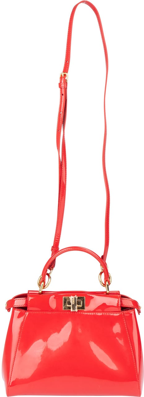 Fendi Fendi Red Patent Leather Peekaboo Handbag Rood