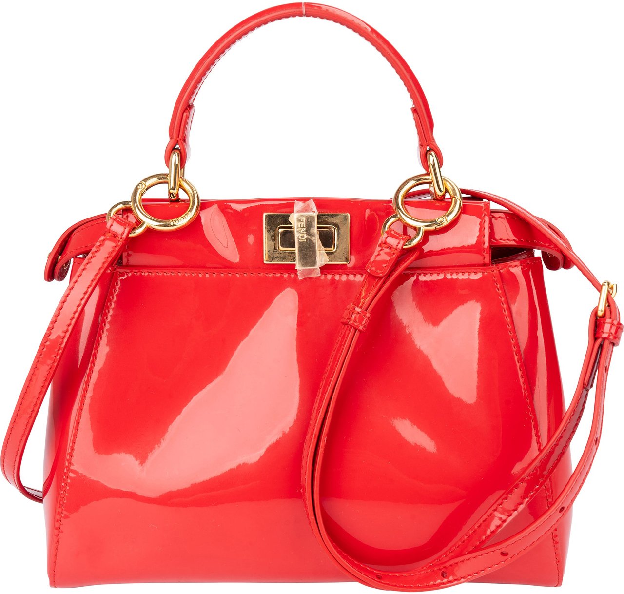 Fendi Fendi Red Patent Leather Peekaboo Handbag Rood