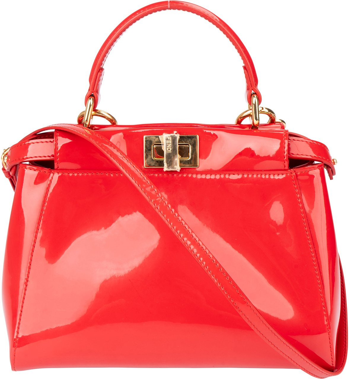 Fendi Fendi Red Patent Leather Peekaboo Handbag Rood