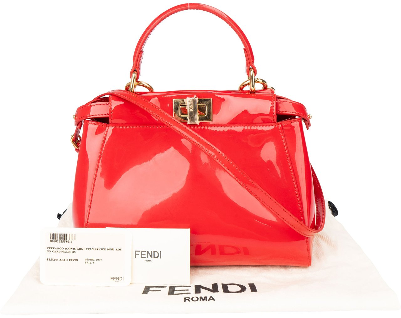 Fendi Fendi Red Patent Leather Peekaboo Handbag Rood
