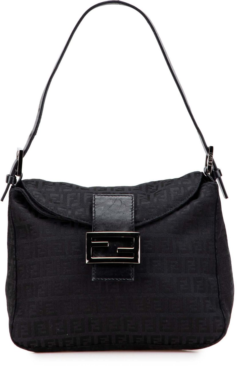 Fendi Zucchino Canvas Double Flap Mamma Zwart