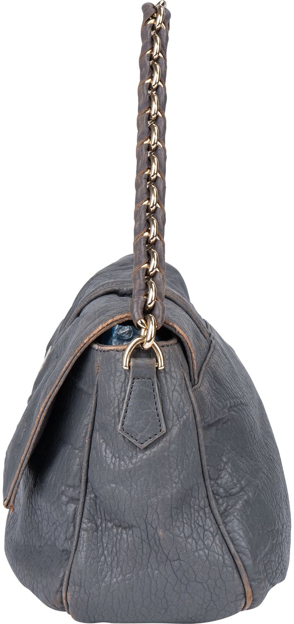 Fendi Fendi Grey Leather Big Baguette Buckle Shoulder Bag Grijs