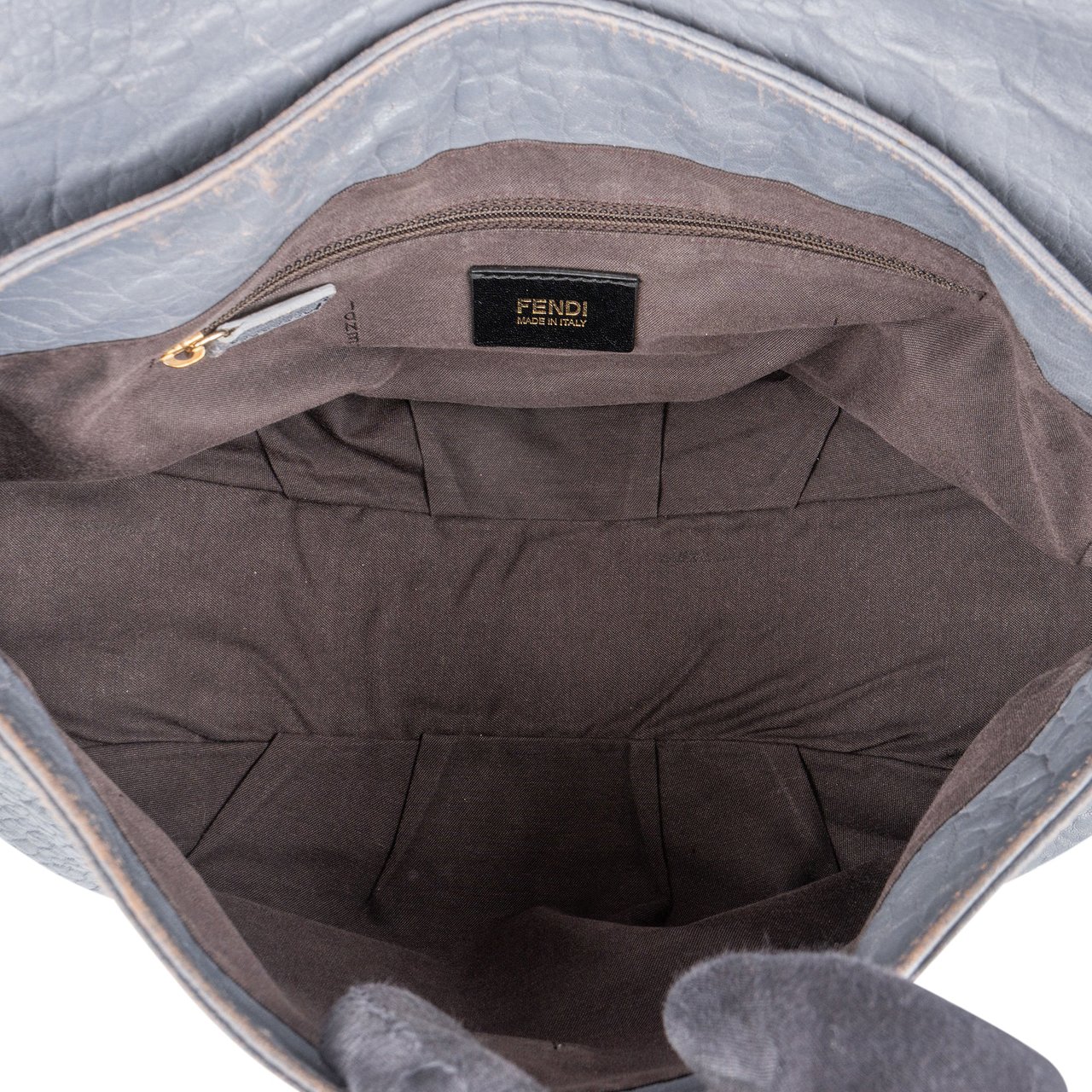 Fendi Fendi Grey Leather Big Baguette Buckle Shoulder Bag Grijs