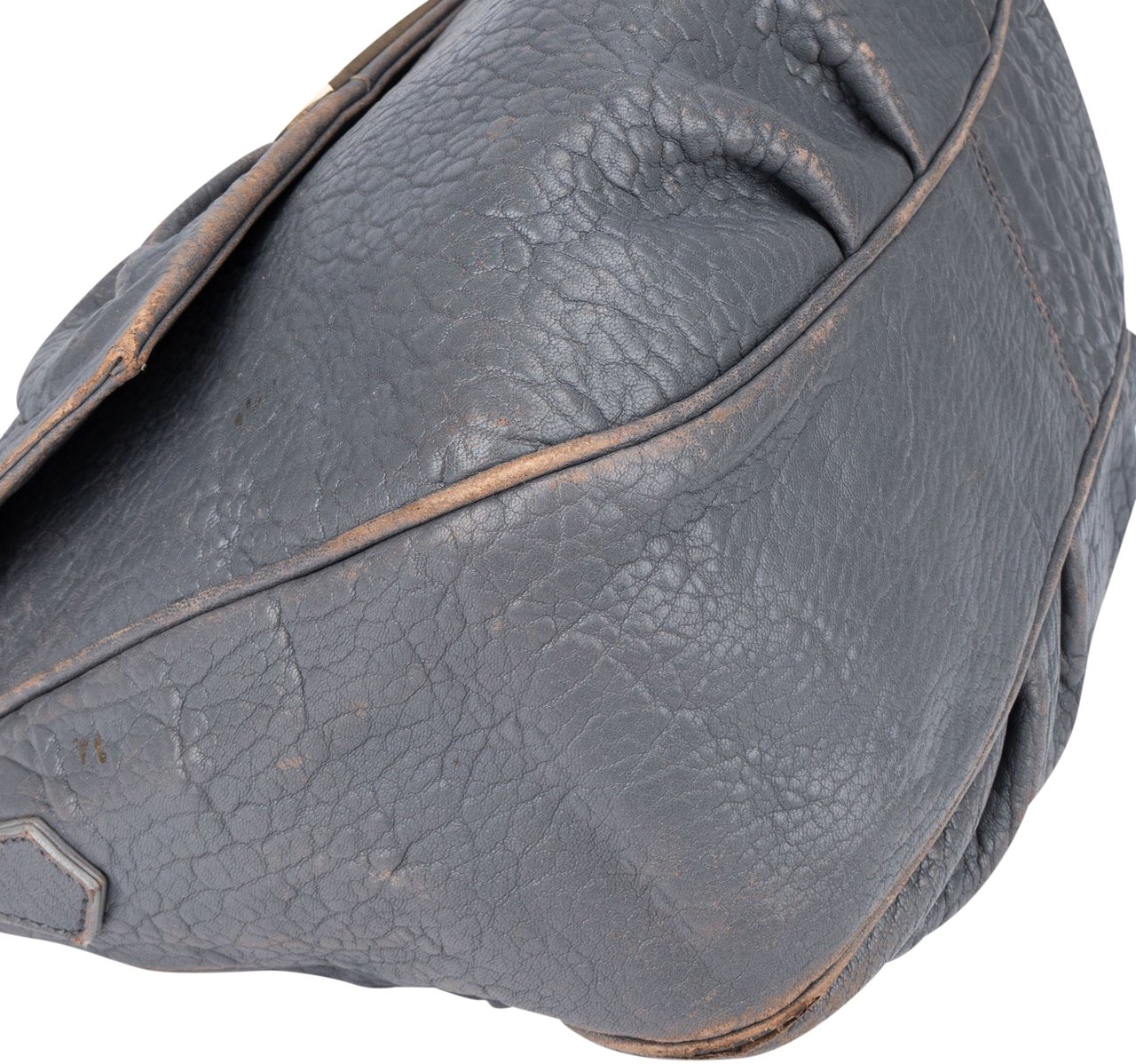 Fendi Fendi Grey Leather Big Baguette Buckle Shoulder Bag Grijs