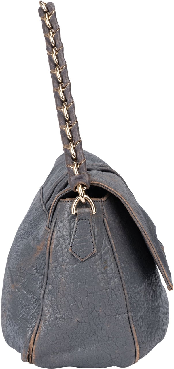 Fendi Fendi Grey Leather Big Baguette Buckle Shoulder Bag Grijs