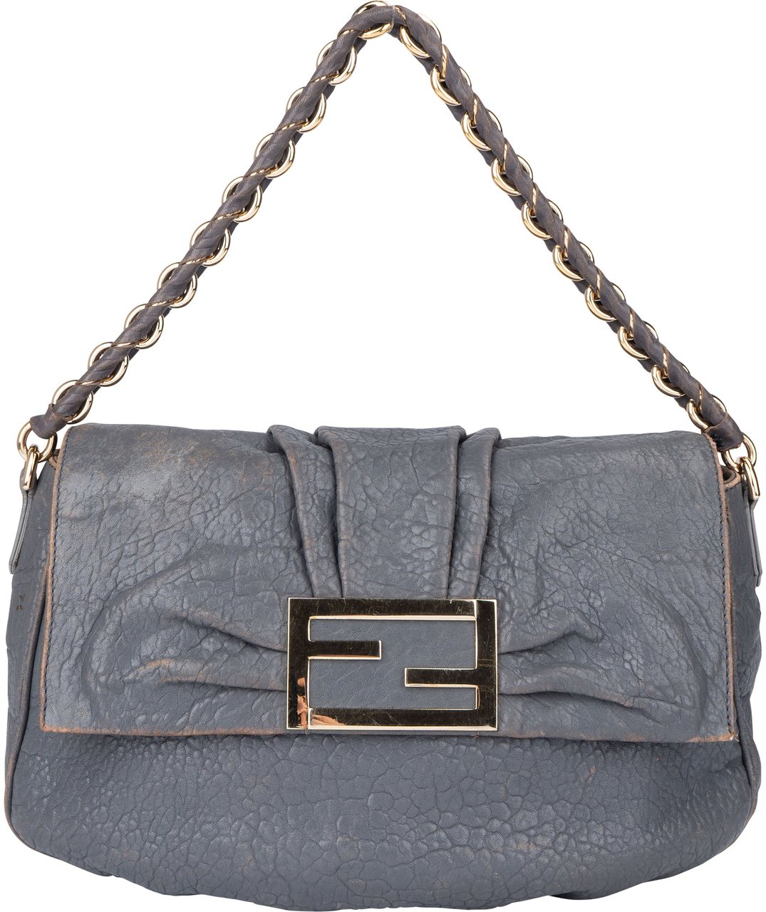 Fendi Fendi Grey Leather Big Baguette Buckle Shoulder Bag Grijs