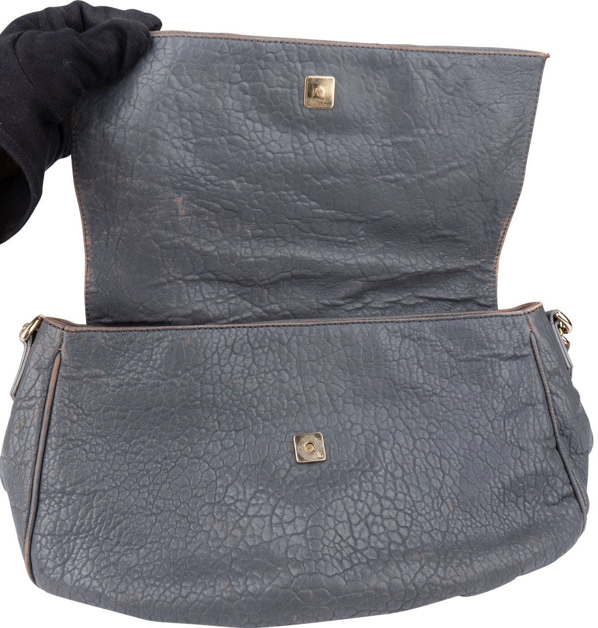 Fendi Fendi Grey Leather Big Baguette Buckle Shoulder Bag Grijs