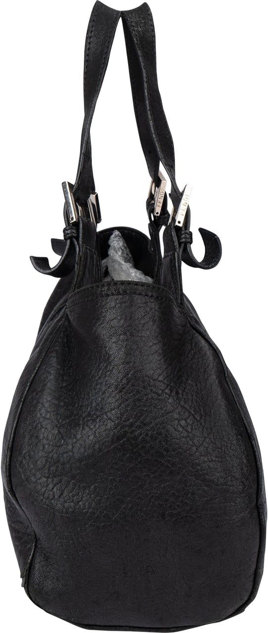 Fendi Fendi Black Leather Baguette Buckle Handbag Zwart