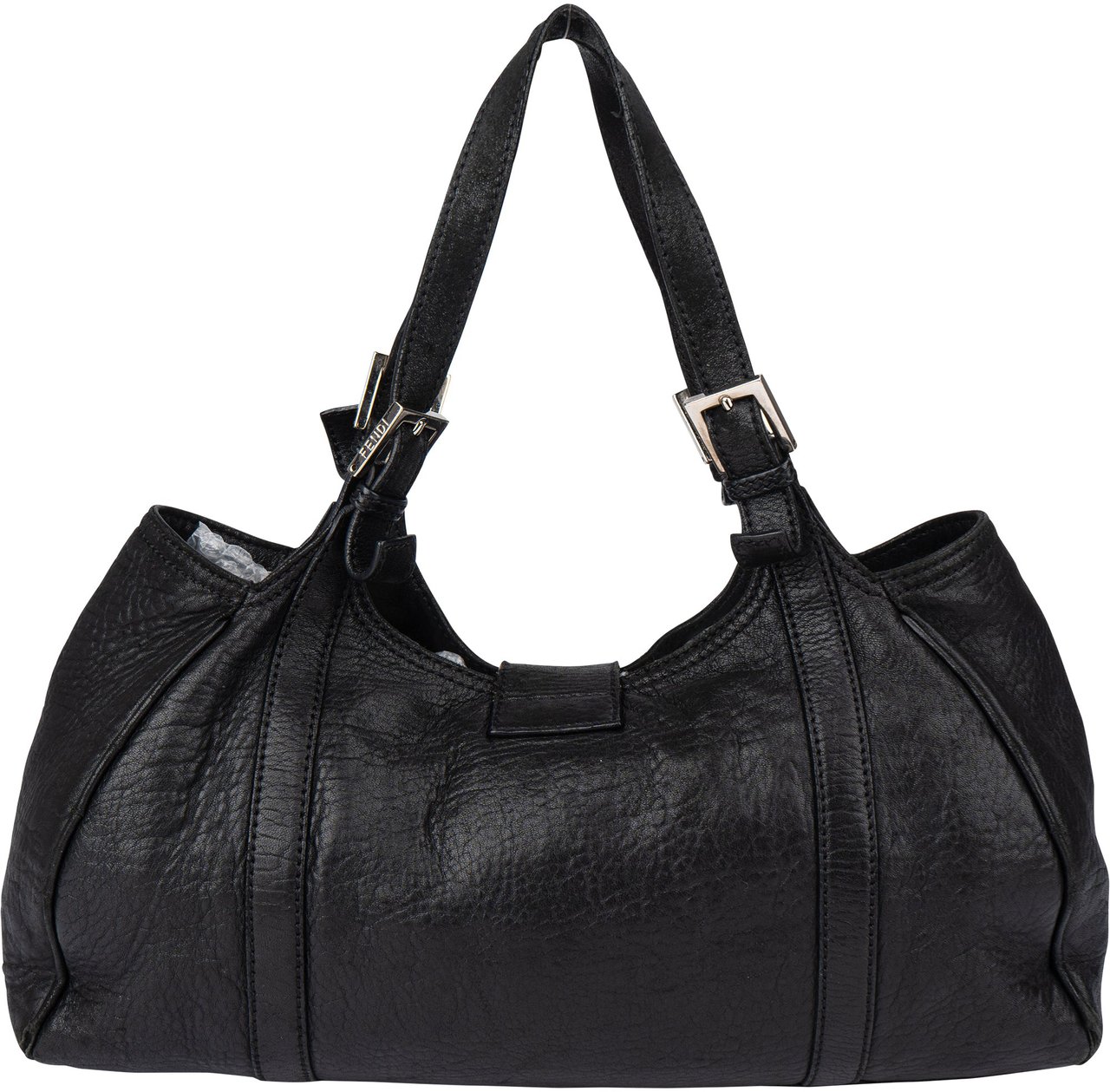 Fendi Fendi Black Leather Baguette Buckle Handbag Zwart