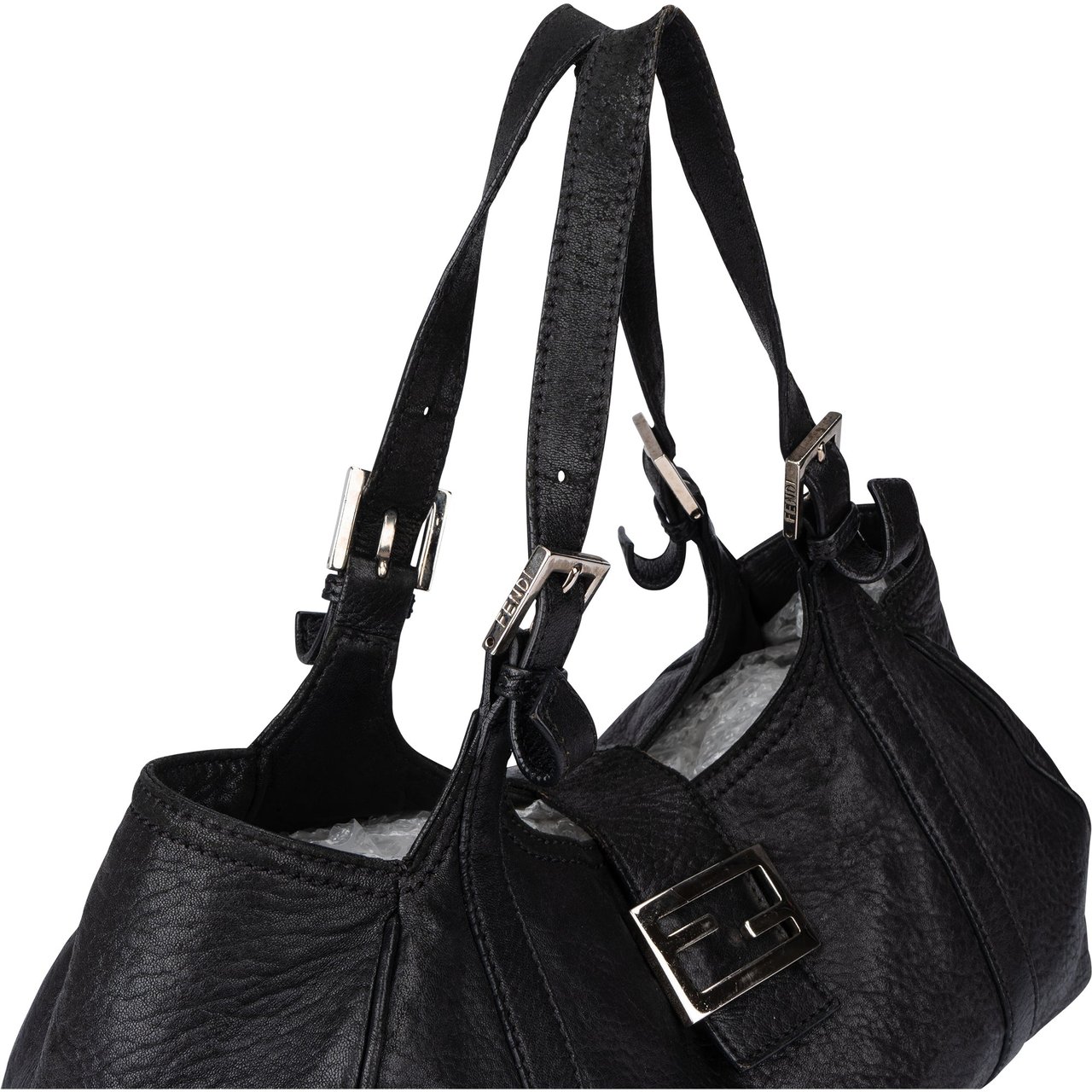 Fendi Fendi Black Leather Baguette Buckle Handbag Zwart