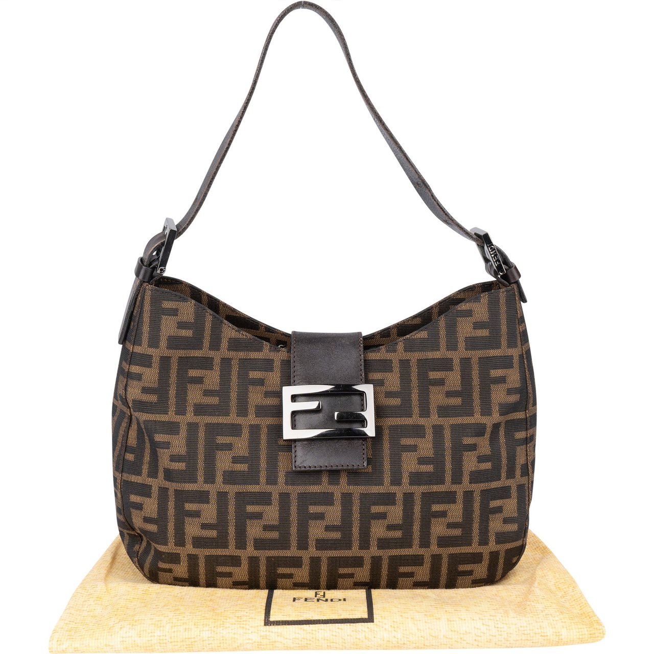 Fendi Fendi FF Monogram Baguette Buckle Shoulder Bag Bruin