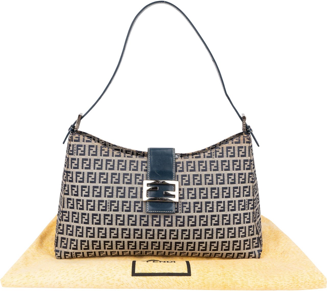 Fendi Fendi FF Monogram Baguette Buckle Shoulder Bag Blauw
