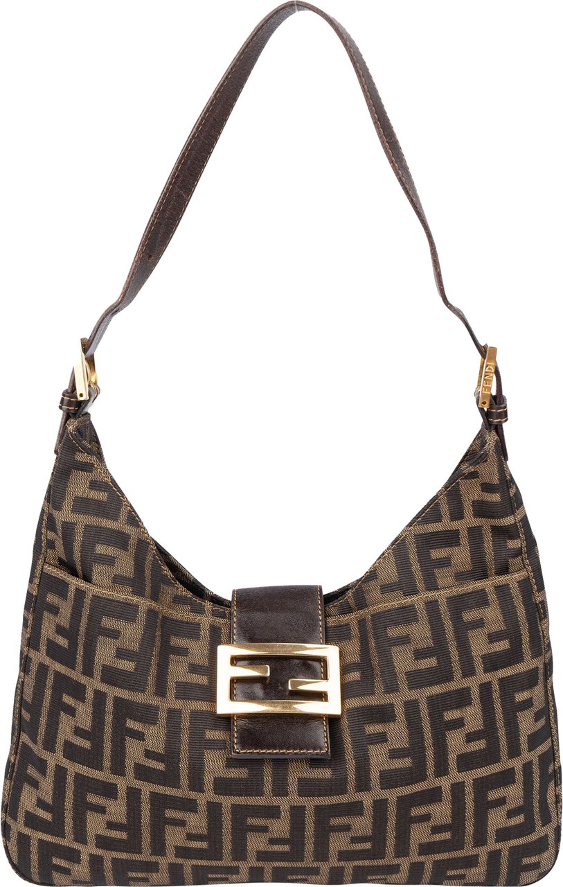 Fendi Fendi FF Monogram Baguette Buckle Shoulder Bag Bruin