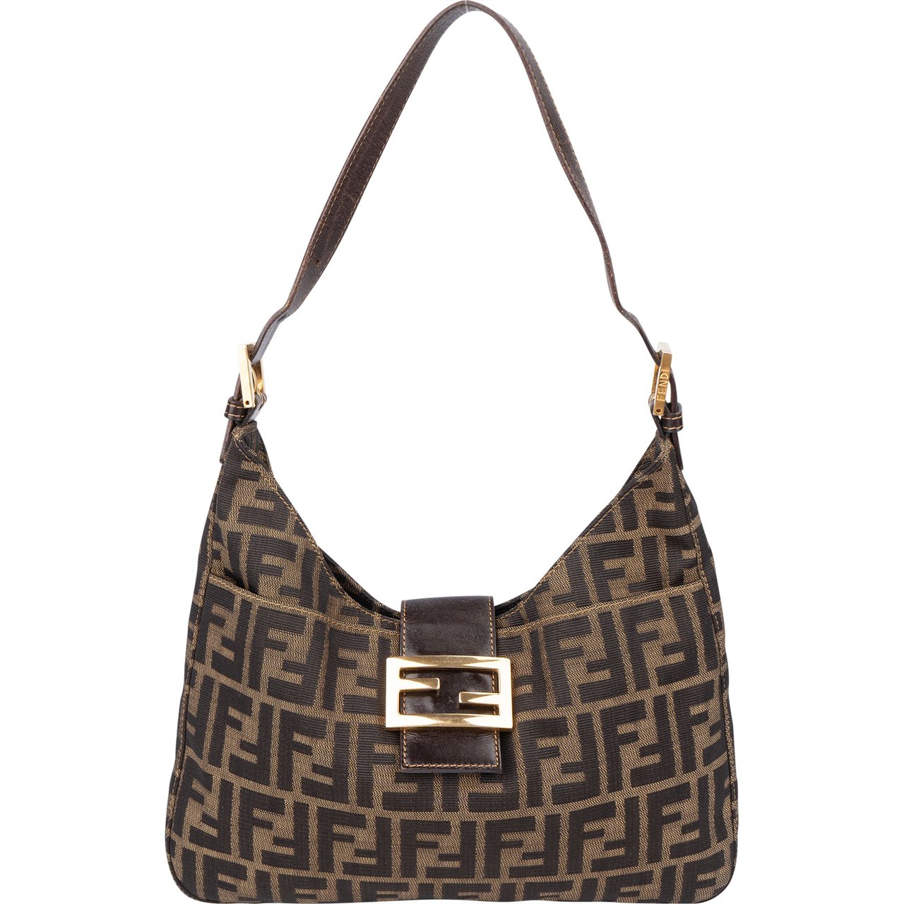 Fendi Fendi FF Monogram Baguette Buckle Shoulder Bag Bruin