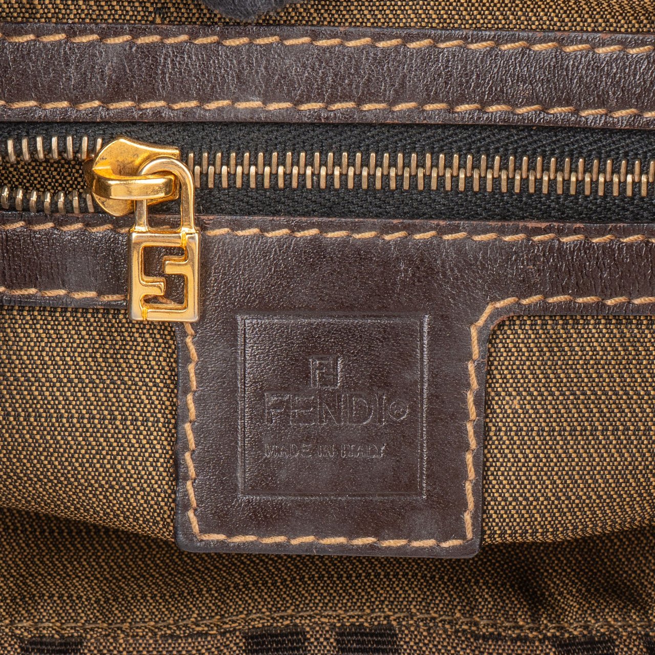 Fendi Fendi FF Monogram Baguette Buckle Shoulder Bag Bruin
