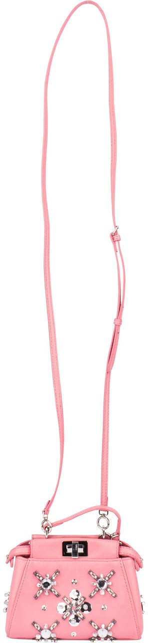 Fendi Fendi Pink Leather Crystal Micro Peekaboo Handbag Roze