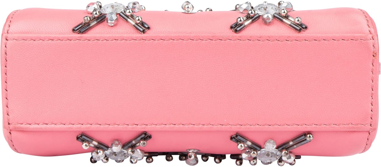 Fendi Fendi Pink Leather Crystal Micro Peekaboo Handbag Roze