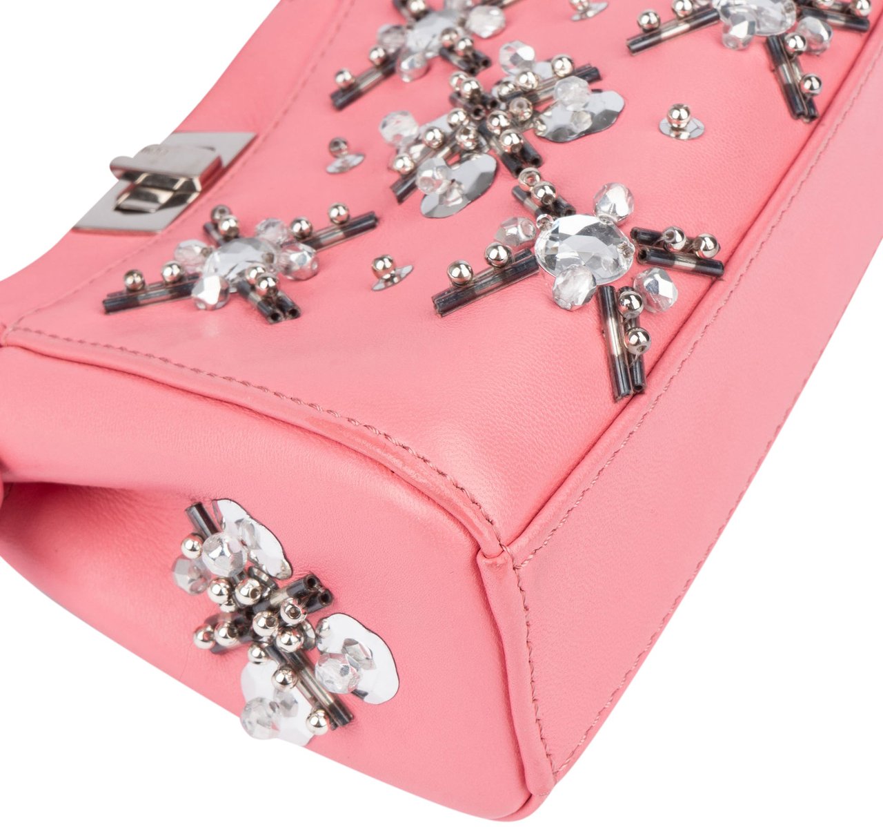 Fendi Fendi Pink Leather Crystal Micro Peekaboo Handbag Roze