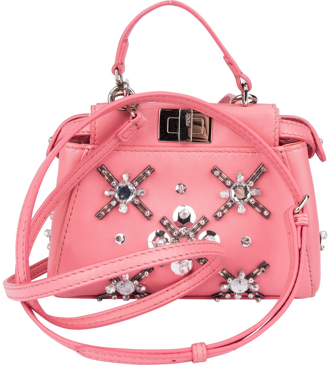 Fendi Fendi Pink Leather Crystal Micro Peekaboo Handbag Roze
