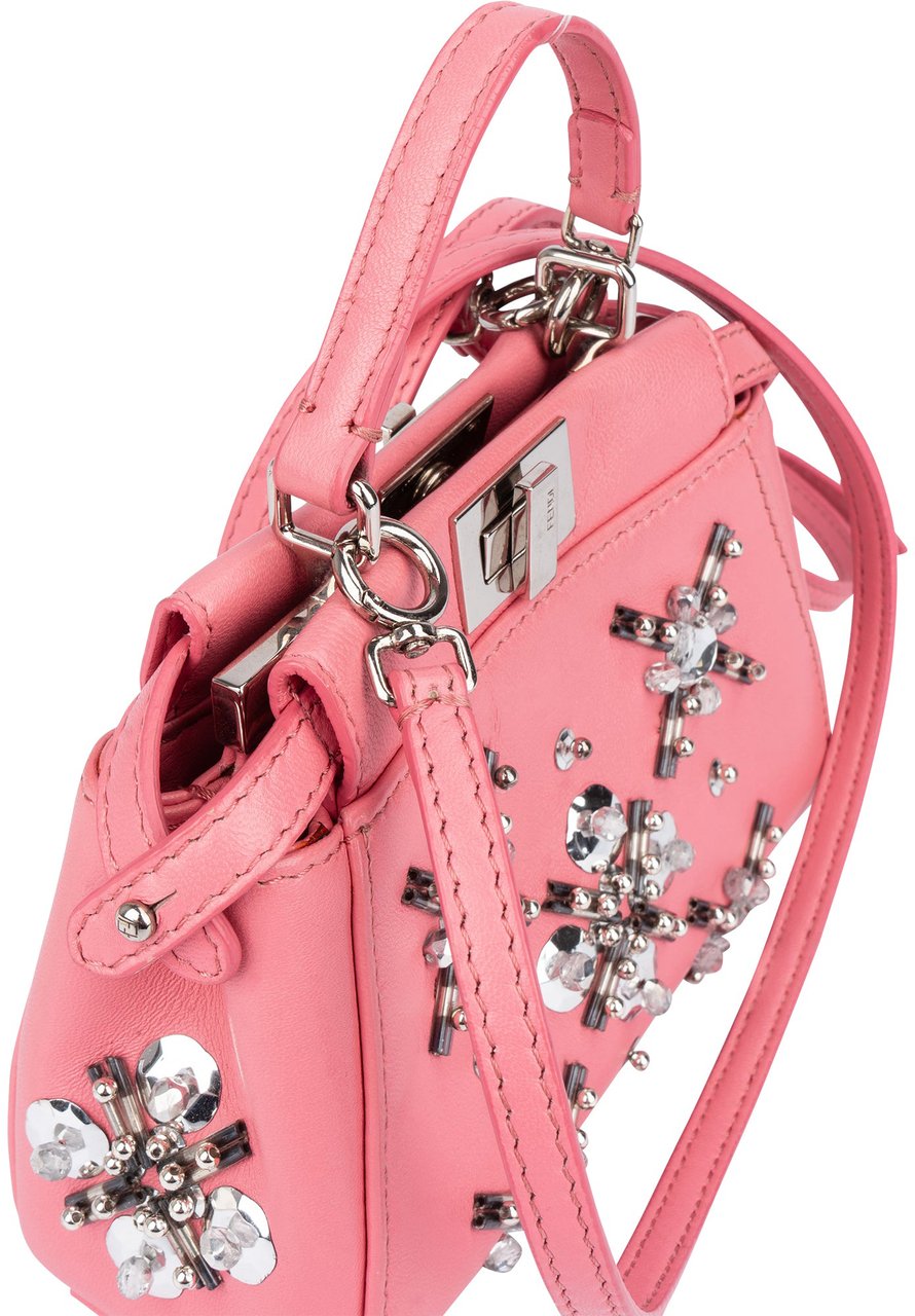 Fendi Fendi Pink Leather Crystal Micro Peekaboo Handbag Roze