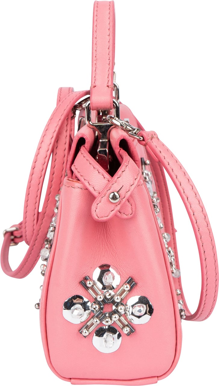 Fendi Fendi Pink Leather Crystal Micro Peekaboo Handbag Roze