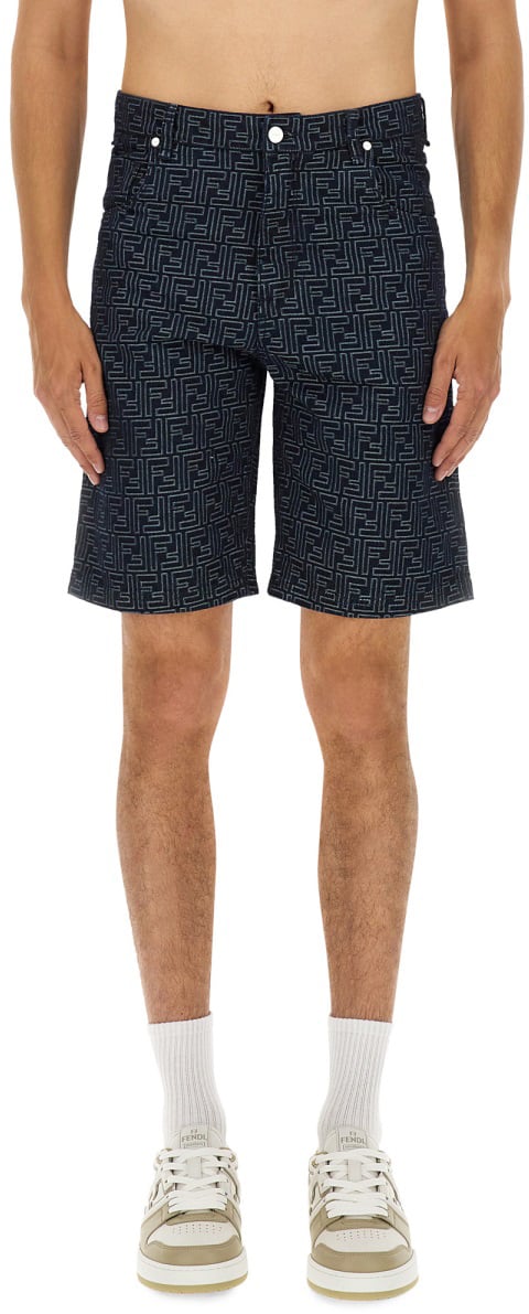 Fendi FF JACQUARD DENIM SHORTS Blauw