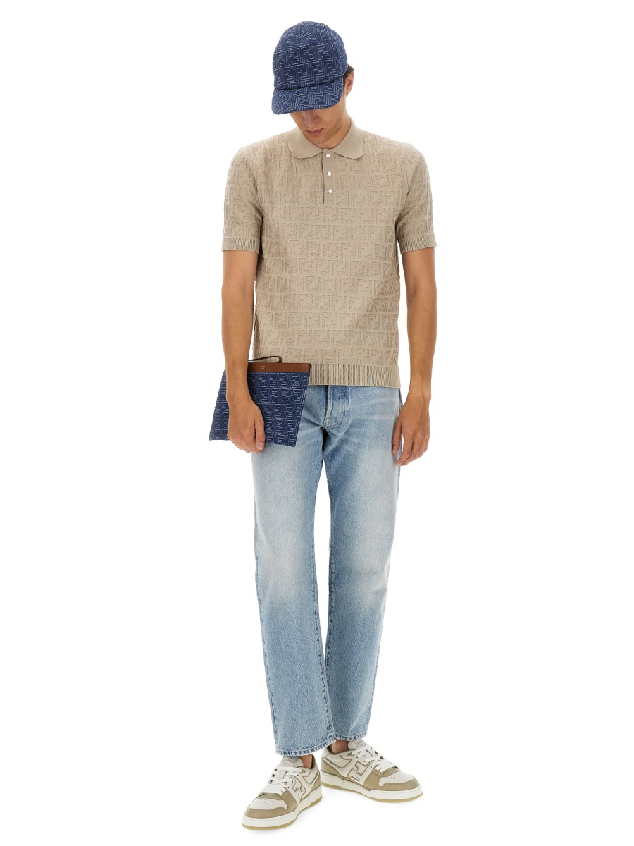 Fendi FF COTTON KNIT POLO SHIRT Beige