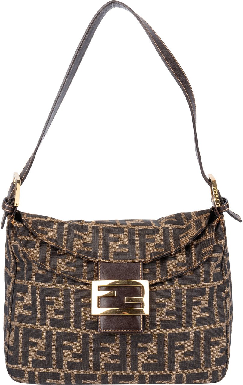 Fendi Fendi FF Monogram Baguette Buckle Shoulder Bag Bruin