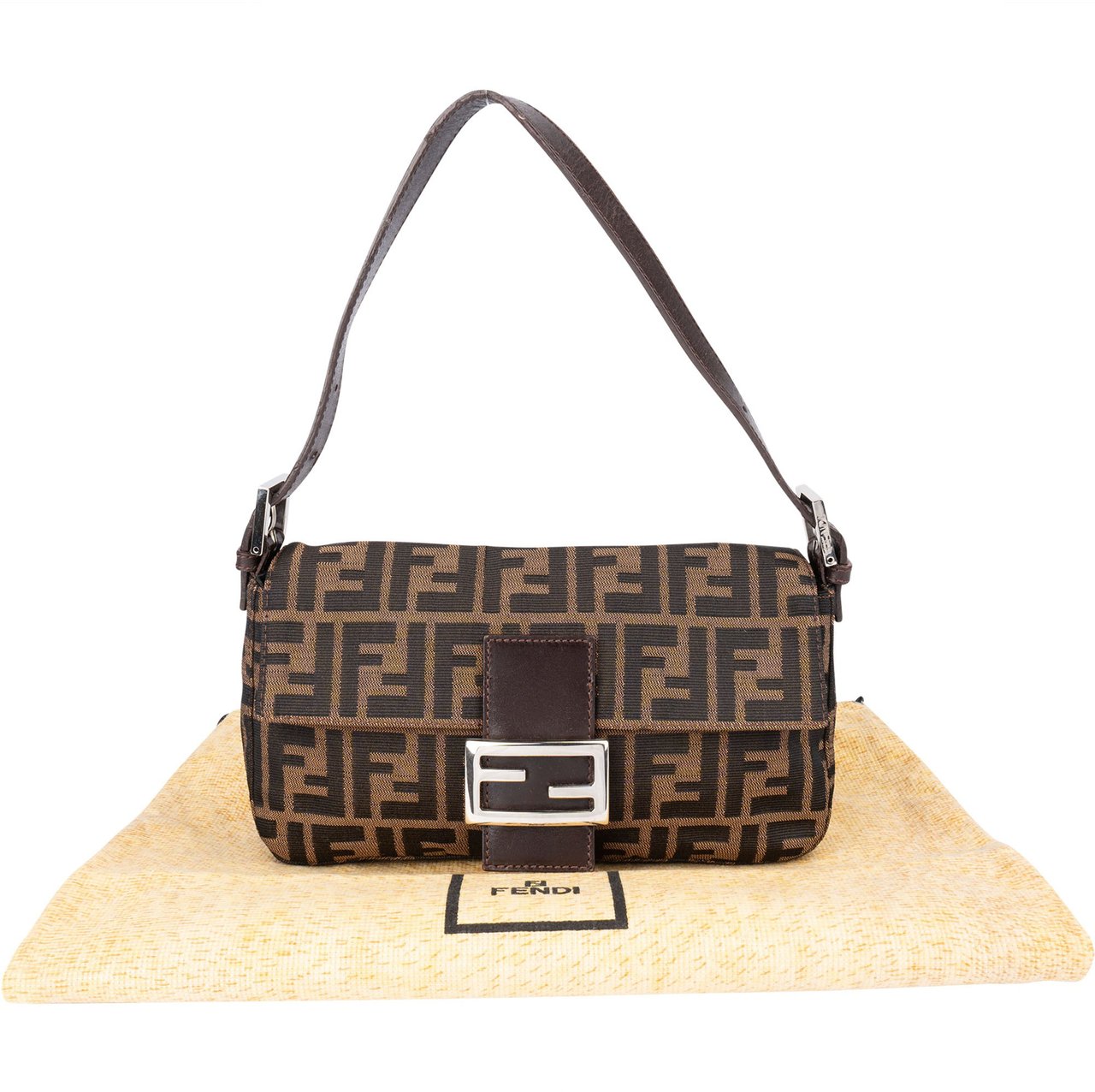 Fendi Fendi FF Monogram Baguette Handbag Bruin