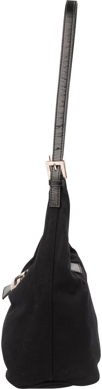 Fendi Fendi Black Cotton Baguette Buckle Shoulder Bag Zwart