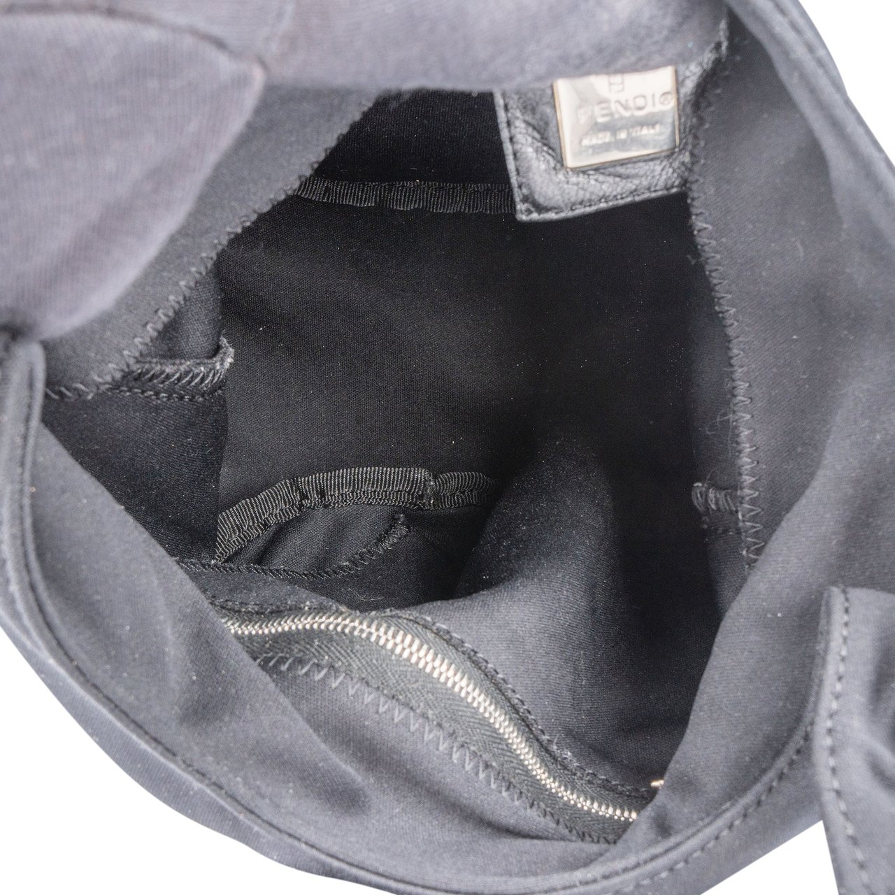 Fendi Fendi Black Cotton Baguette Buckle Shoulder Bag Zwart
