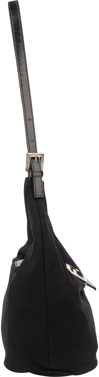 Fendi Fendi Black Cotton Baguette Buckle Shoulder Bag Zwart