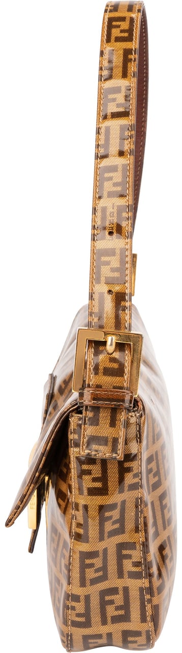 Fendi Fendi FF Patent Monogram Baguette Handbag Bruin