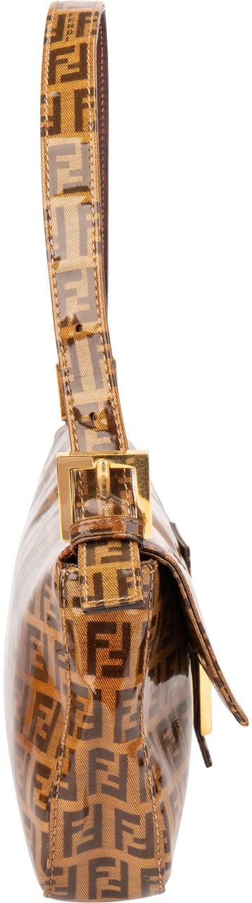 Fendi Fendi FF Patent Monogram Baguette Handbag Bruin