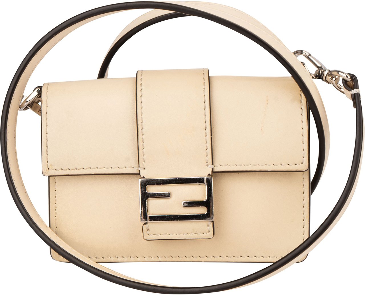Fendi Fendi White Leather Micro FF Baguette Crossbody Bag Wit