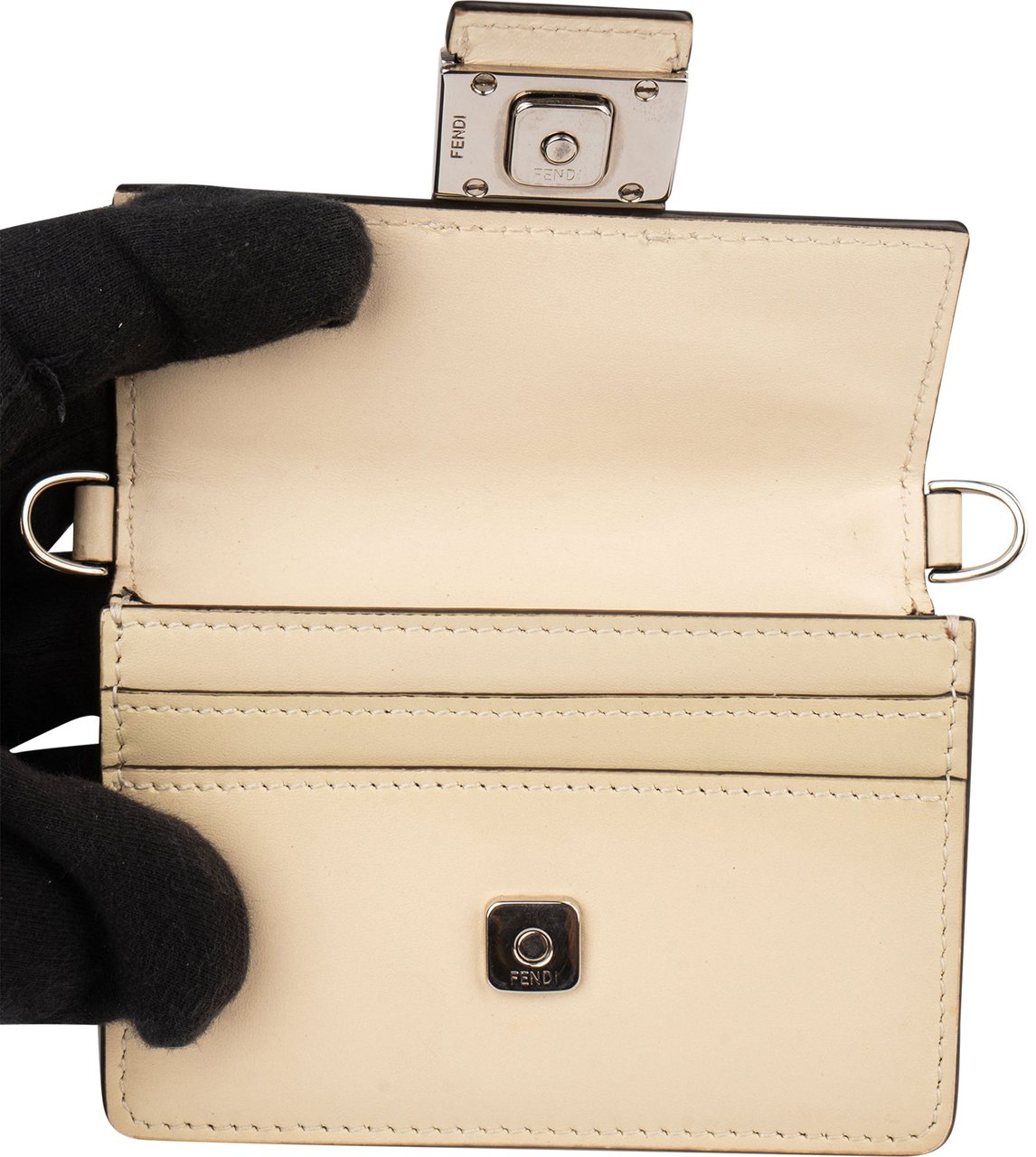 Fendi Fendi White Leather Micro FF Baguette Crossbody Bag Wit