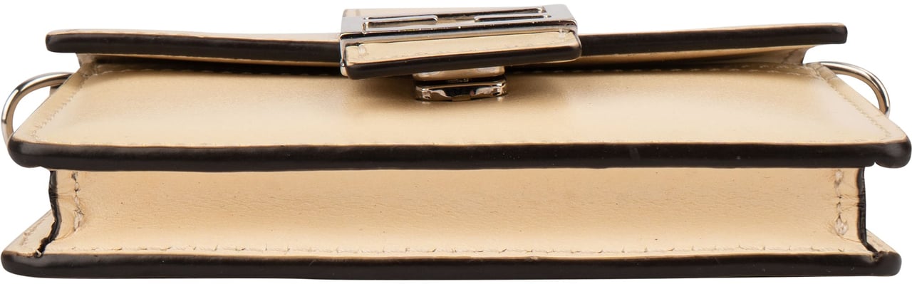 Fendi Fendi White Leather Micro FF Baguette Crossbody Bag Wit