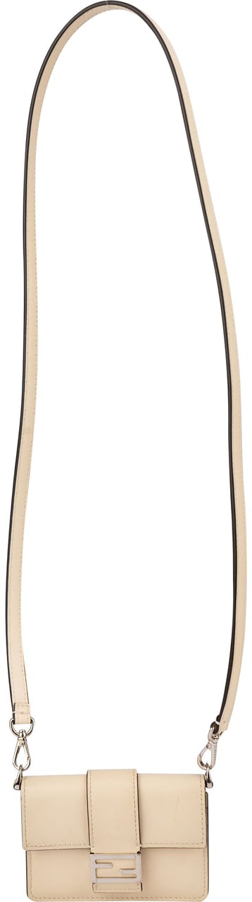 Fendi Fendi White Leather Micro FF Baguette Crossbody Bag Wit