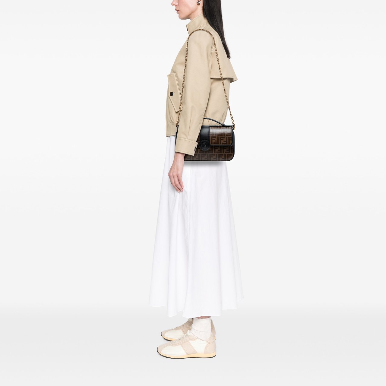 Fendi Zucca Crystal Double F Baguette Satchel Bruin