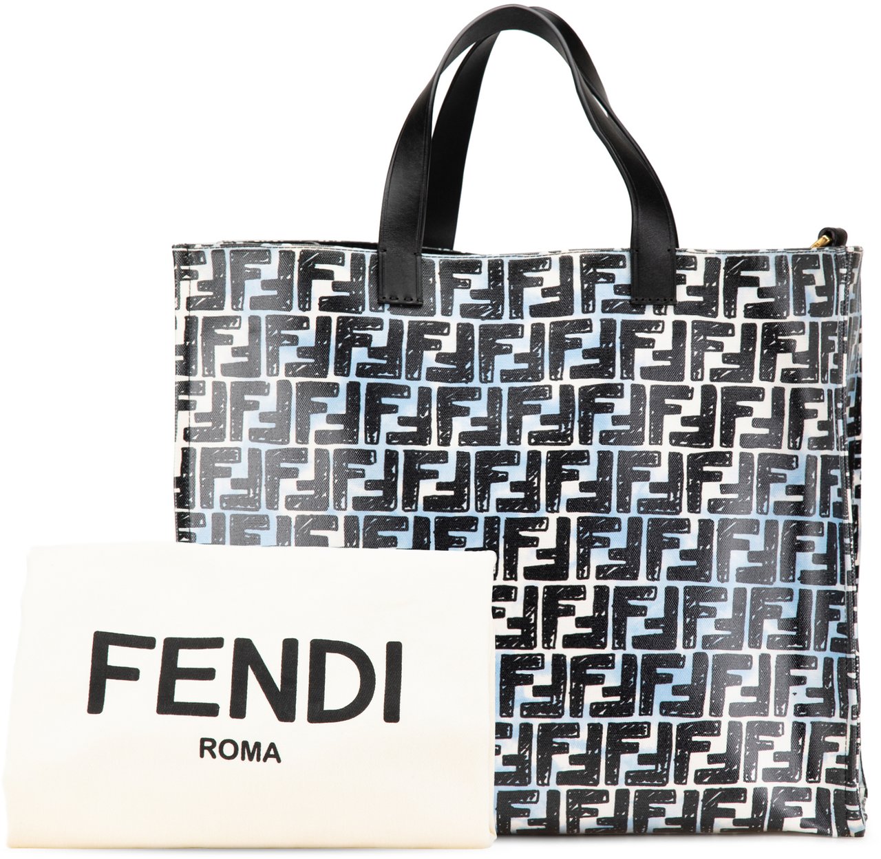 Fendi Joshua Vides Zucca Coated Canvas Cloudy Shopper Satchel Blauw