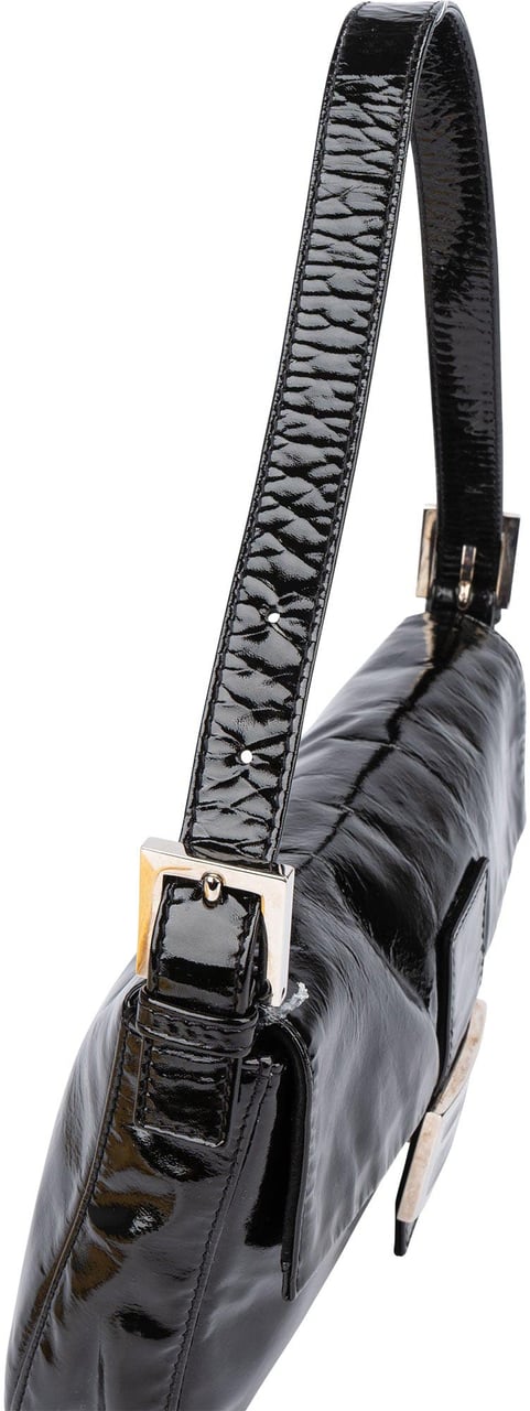 Fendi Fendi Limited Black Patent Leather Baguette Handbag Zwart