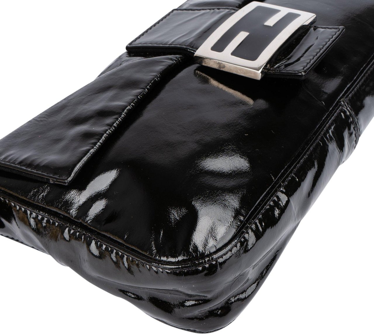 Fendi Fendi Limited Black Patent Leather Baguette Handbag Zwart