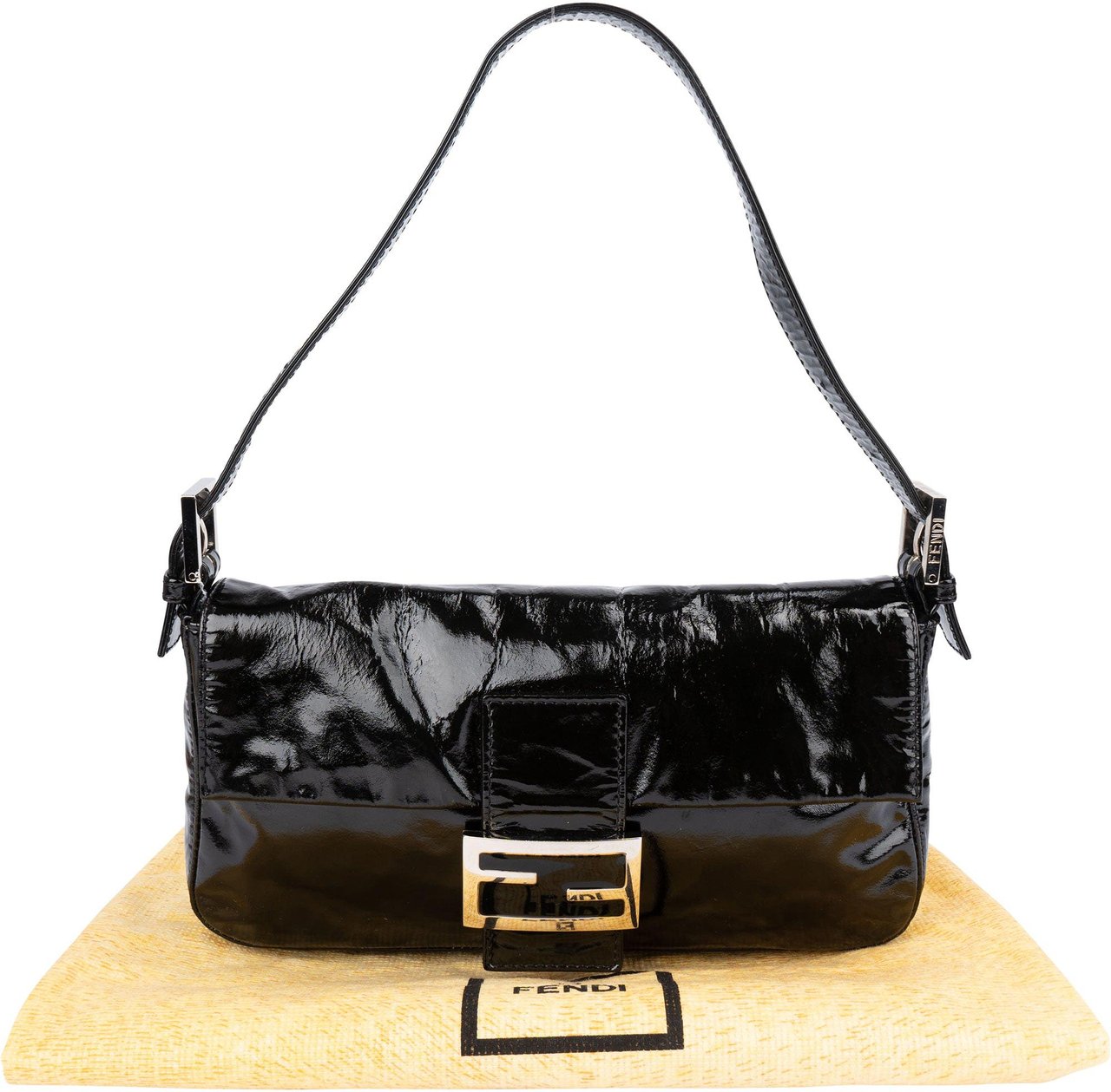 Fendi Fendi Limited Black Patent Leather Baguette Handbag Zwart
