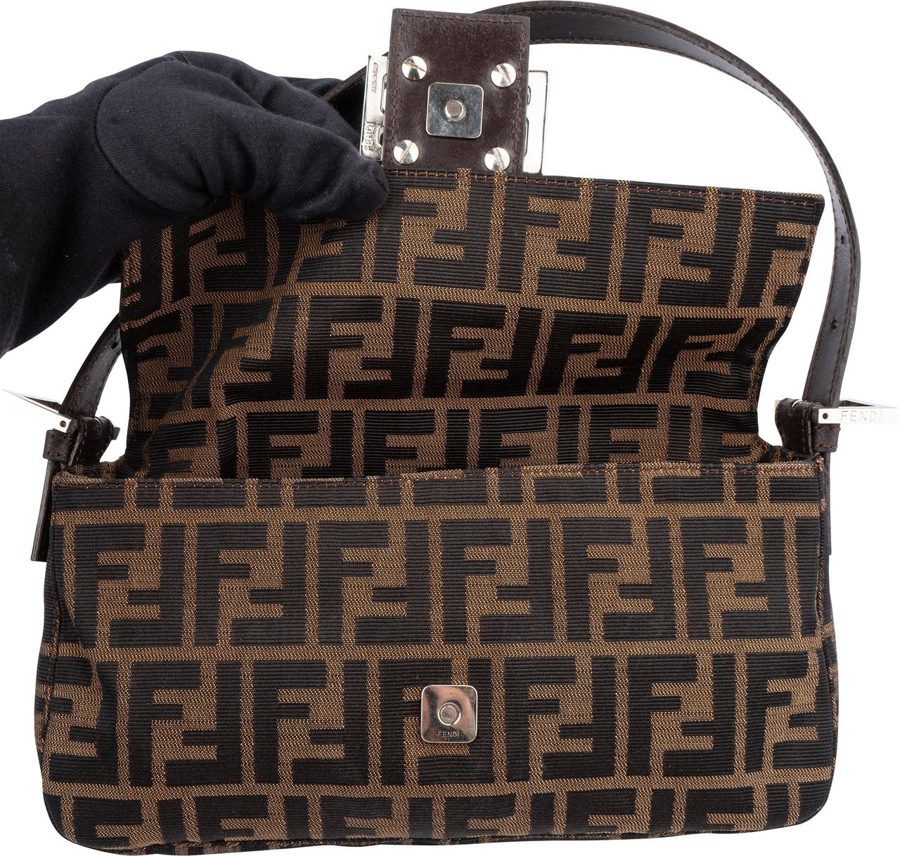 Fendi Fendi FF Monogram Baguette Handbag Bruin