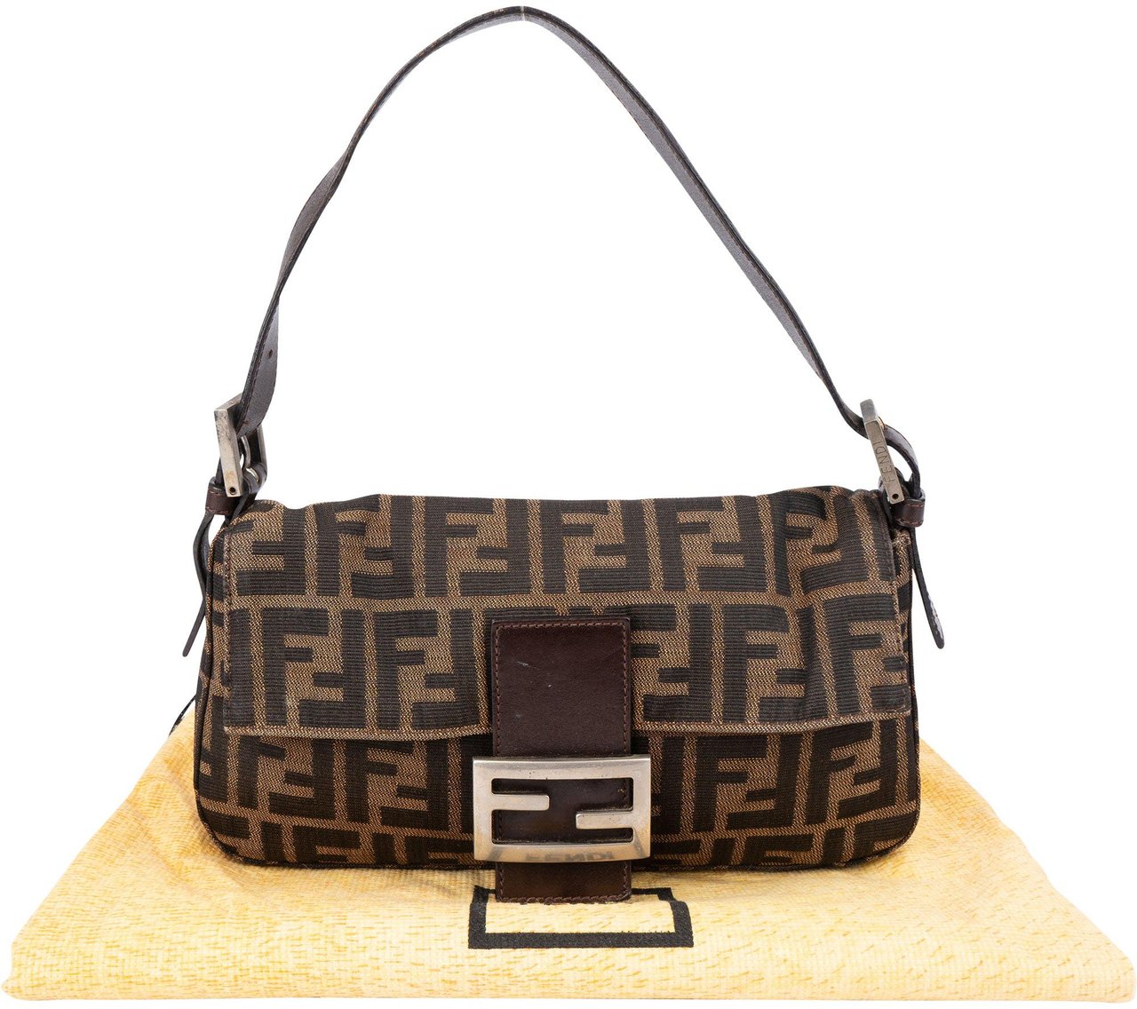 Fendi Fendi FF Monogram Baguette Handbag Bruin