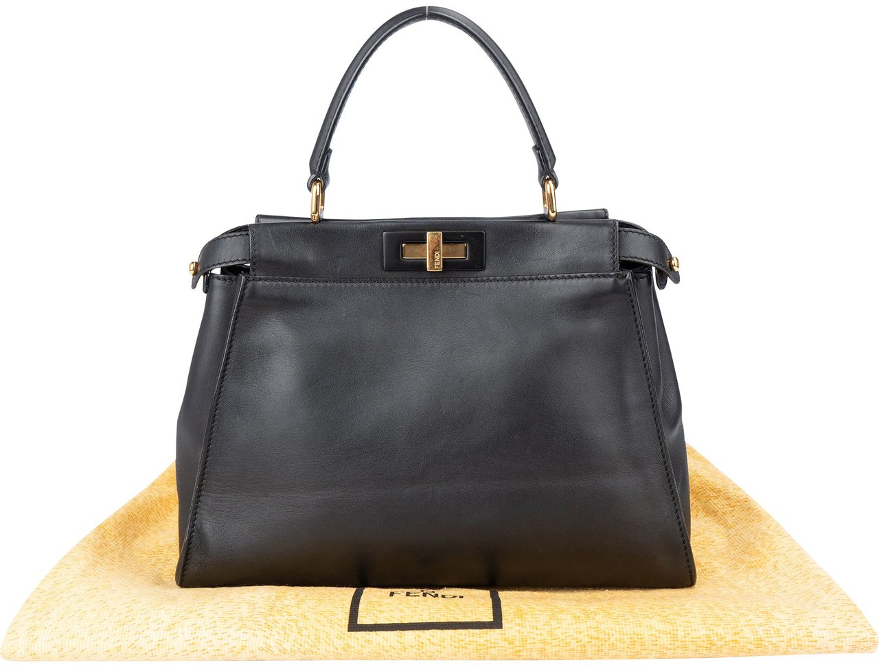 Fendi Fendi Black Leather Peekaboo Handbag Zwart
