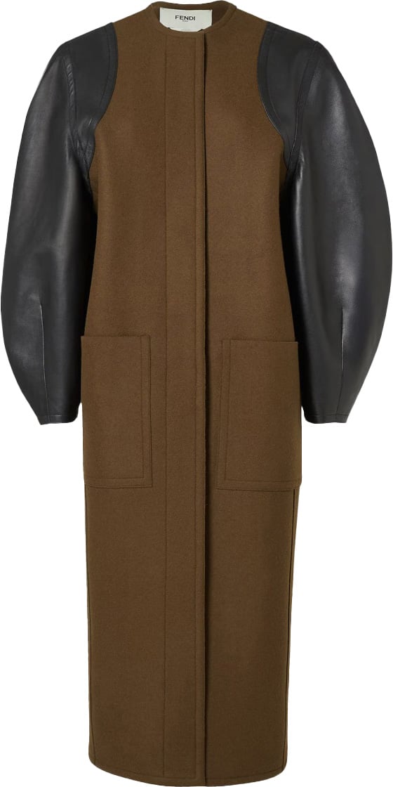 Fendi WOOL AND LEATHER COAT Groen